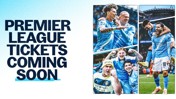 Promotional image for Premier League tickets with photos of Manchester City players celebrating.