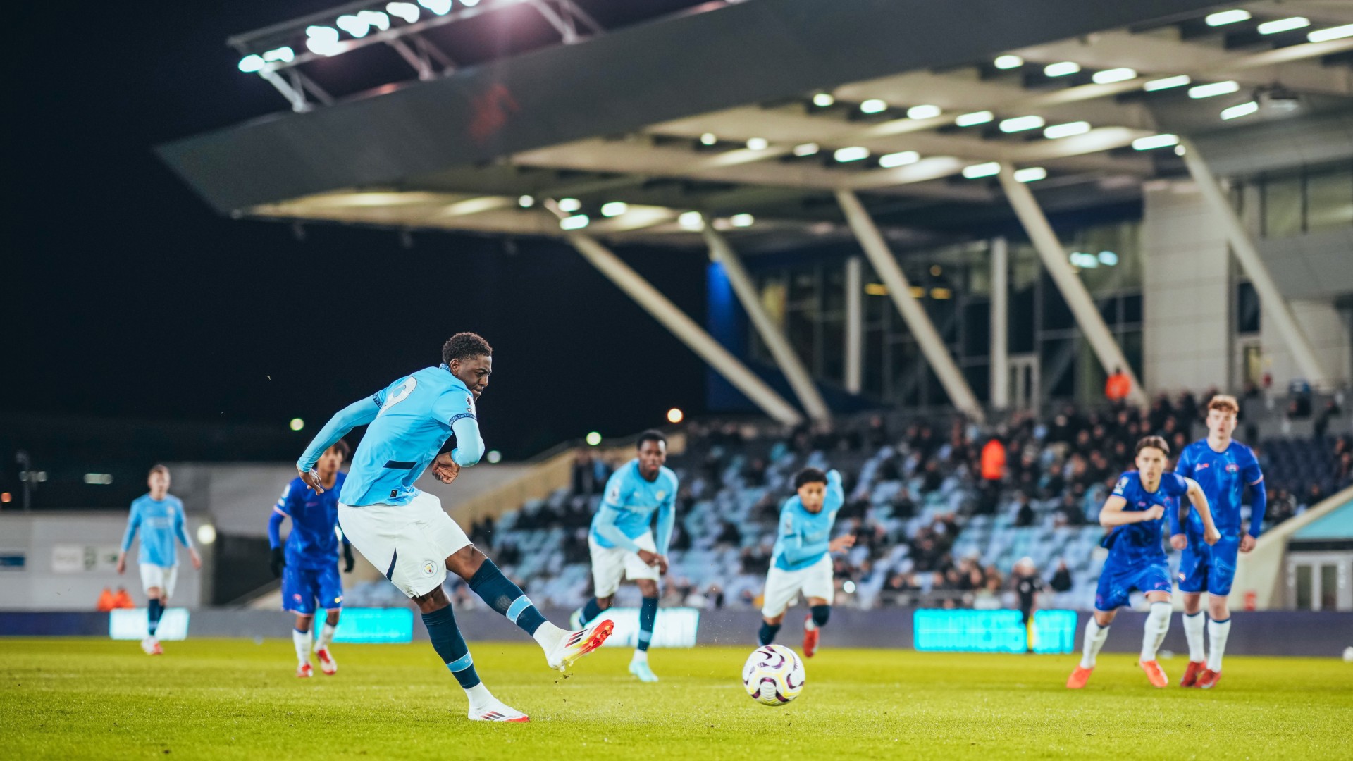 SPOT ON: Divin Mubama fires City ahead from the penalty spot