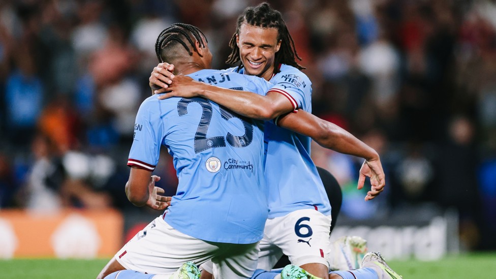 CROWNING GLORY : Ake and Manuel Akanji celebrate at the final whistle of the 2023 Champions League final