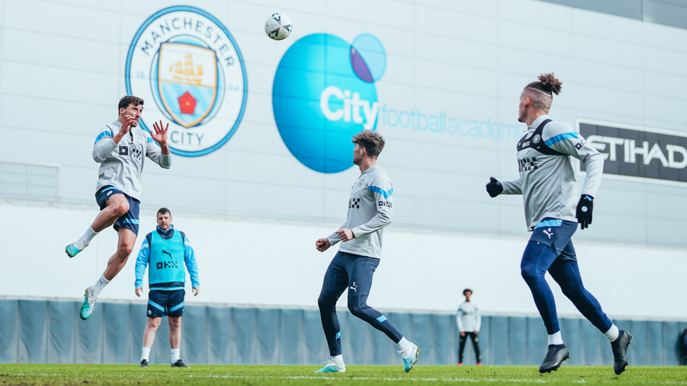 POPPING PORTUGUESE : Ruben Dias climbs highest to head the ball away