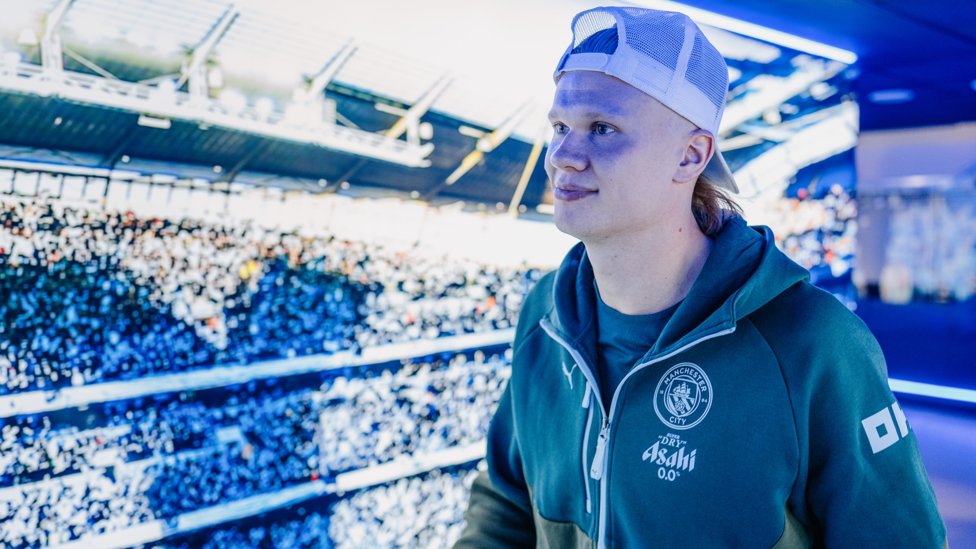IN THE HOUSE : Erling makes his way to the dressing room.