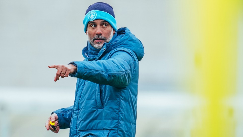 POINTING THE WAY : Pep Guardiola in training