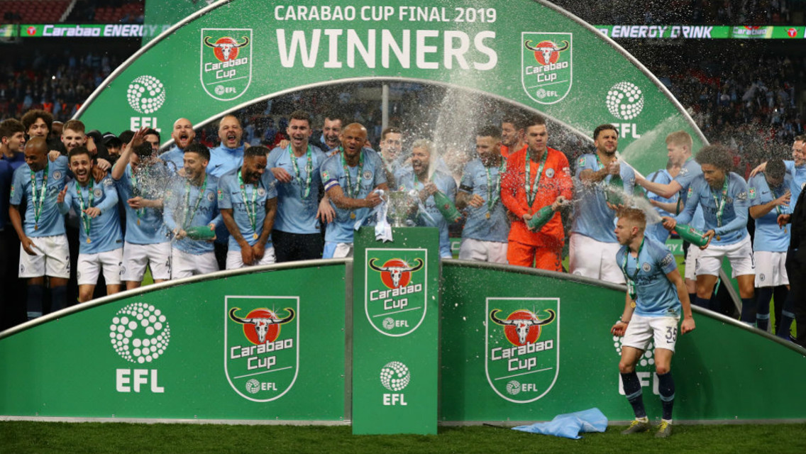 WINNERS: City lift the 2018/19 Carabao Cup at Wembley.