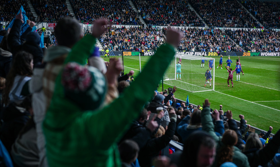 THE BLUES: City fans celebrate Aoba Fujino’s League Cup final equaliser at Pride Park - March 2025
