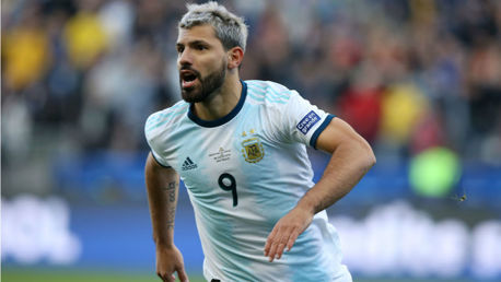 ON THE MARK: Sergio Aguero wheels away in delight after firing Argentina ahead