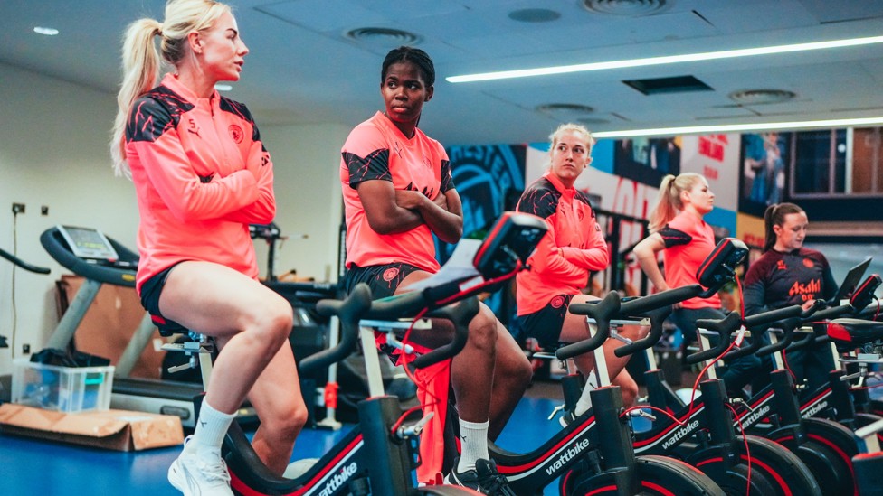 ON YOUR BIKE : Alex Greenwood, Bunny Shaw and Filippa Angeldahl recover from Sunday.