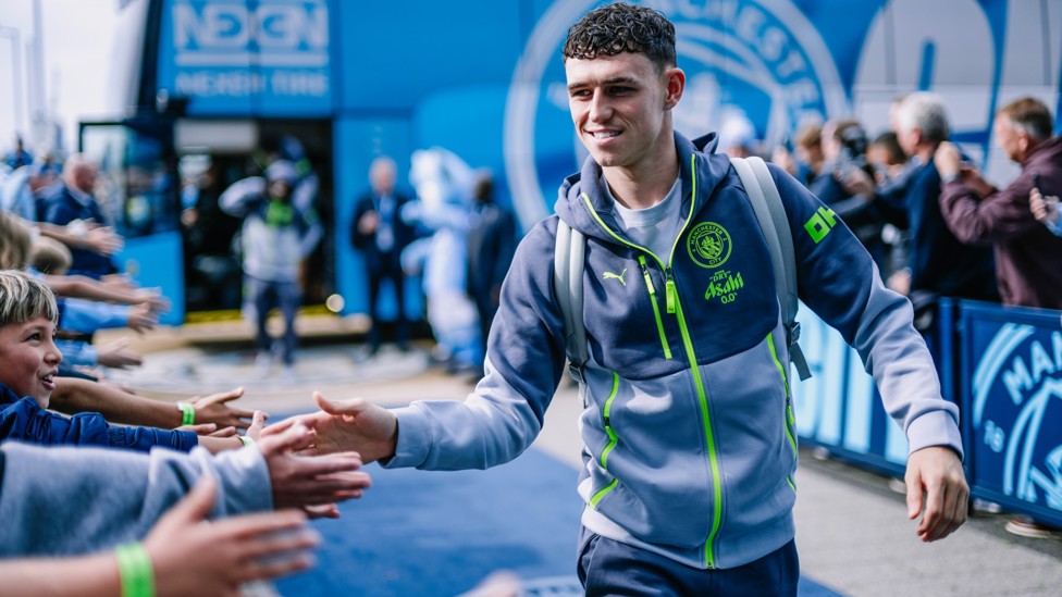 STAR BOY: Phil Foden arrives at the Etihad