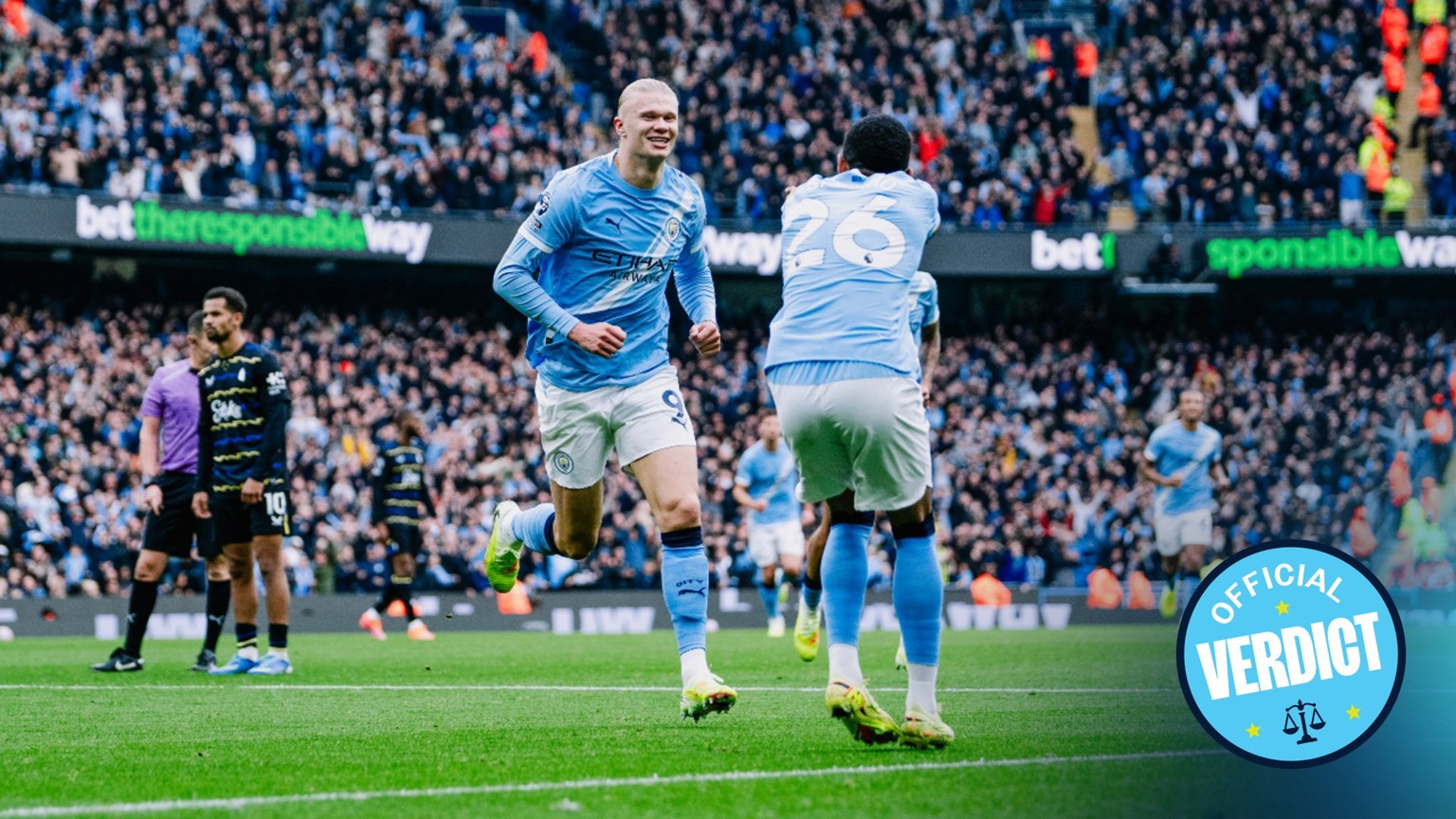 Haaland's brace fires City into second spot