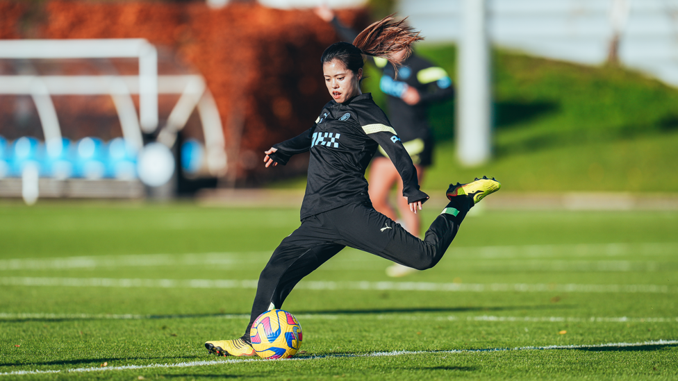 BY THE LEFT: Yui Hasegawa lets fly with a powerful effort