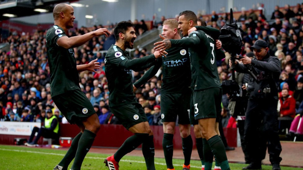 ​ROCKET : City celebrate Danilo's stunning opener against Burnley.