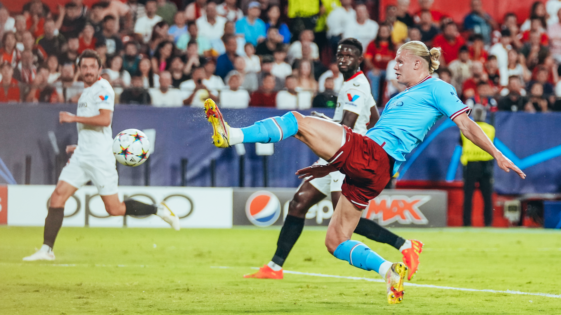 ON TARGET : Erling Haaland volleys City ahead