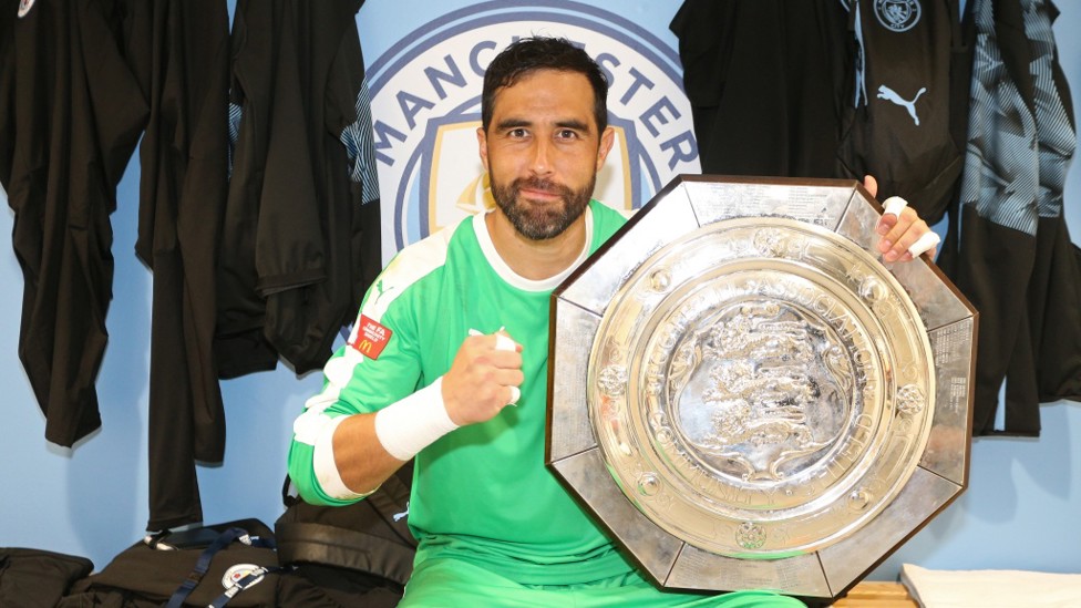 MAIN MAN : Claudio Bravo celebrates after his key save in the penalty shoot-out.