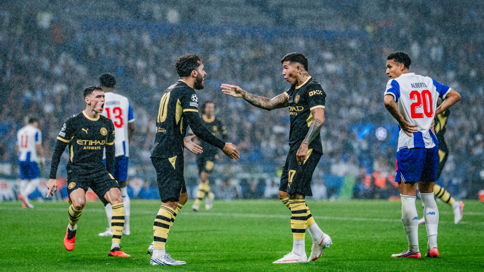MIDFIELD MAESTROS : Fernández and Cherki celebrate after their roles in the goal.