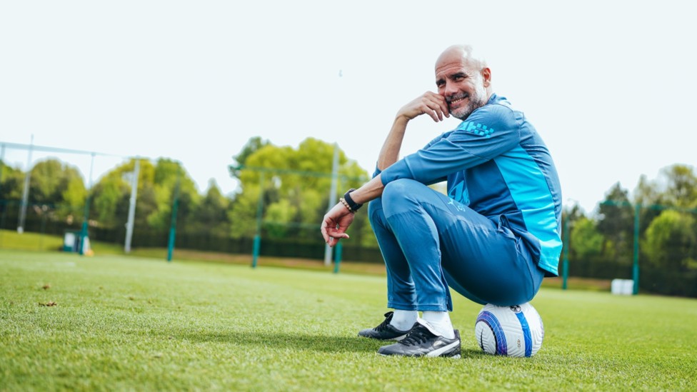 ON THE BALL: Pep casts his eyes over the next training drill.