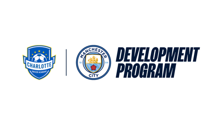 Image featuring logos of Charlotte Soccer Academy and Manchester City, with the text 'Development Program' beside them.