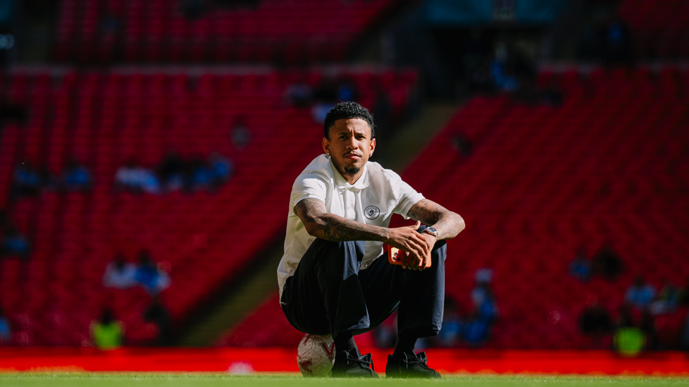 SITTING SAVINHO : Taking in the surroundings after arriving at Wembley.