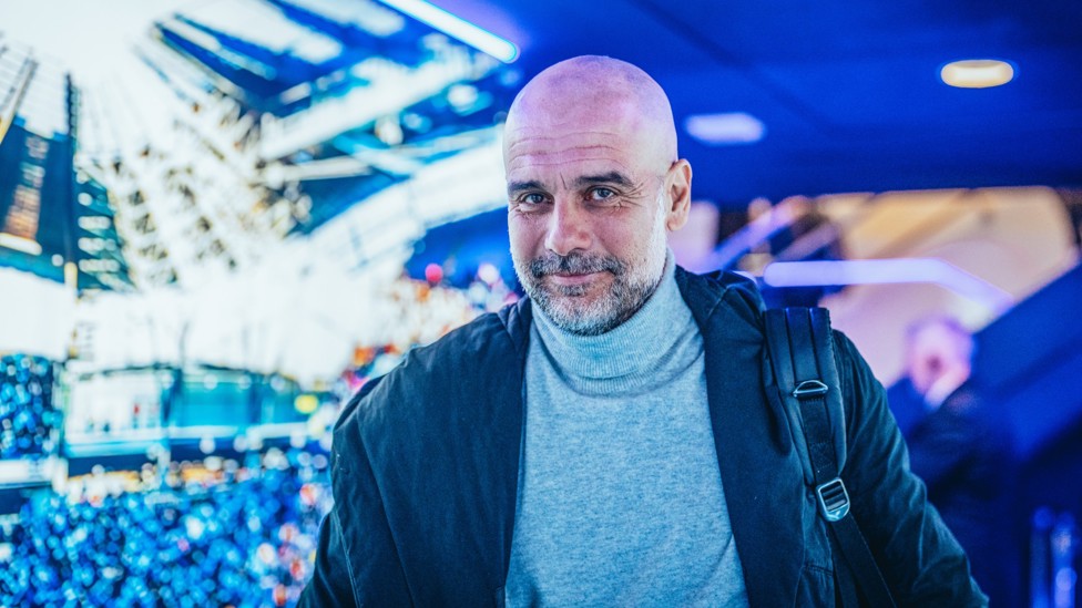 HERE'S THE BOSS : Pep arrives at the City in the Community Etihad Stadium