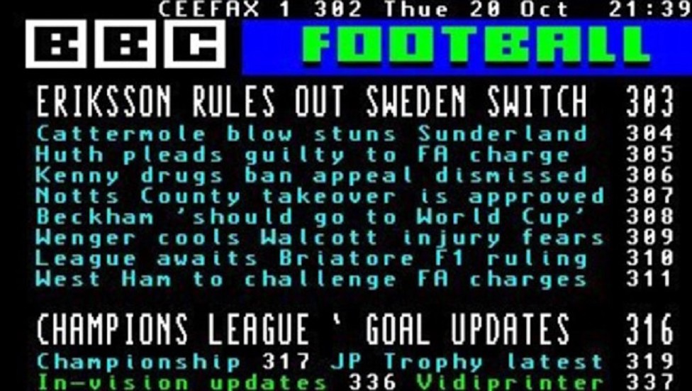 CEEFAX : BBC의 업데이트 화면