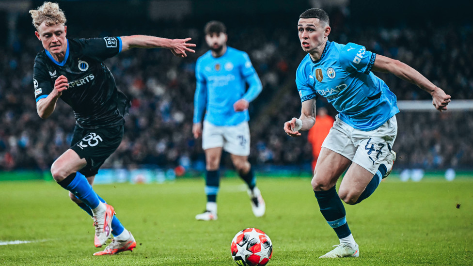PHIL-ING GOOD : Foden gets forward early on.