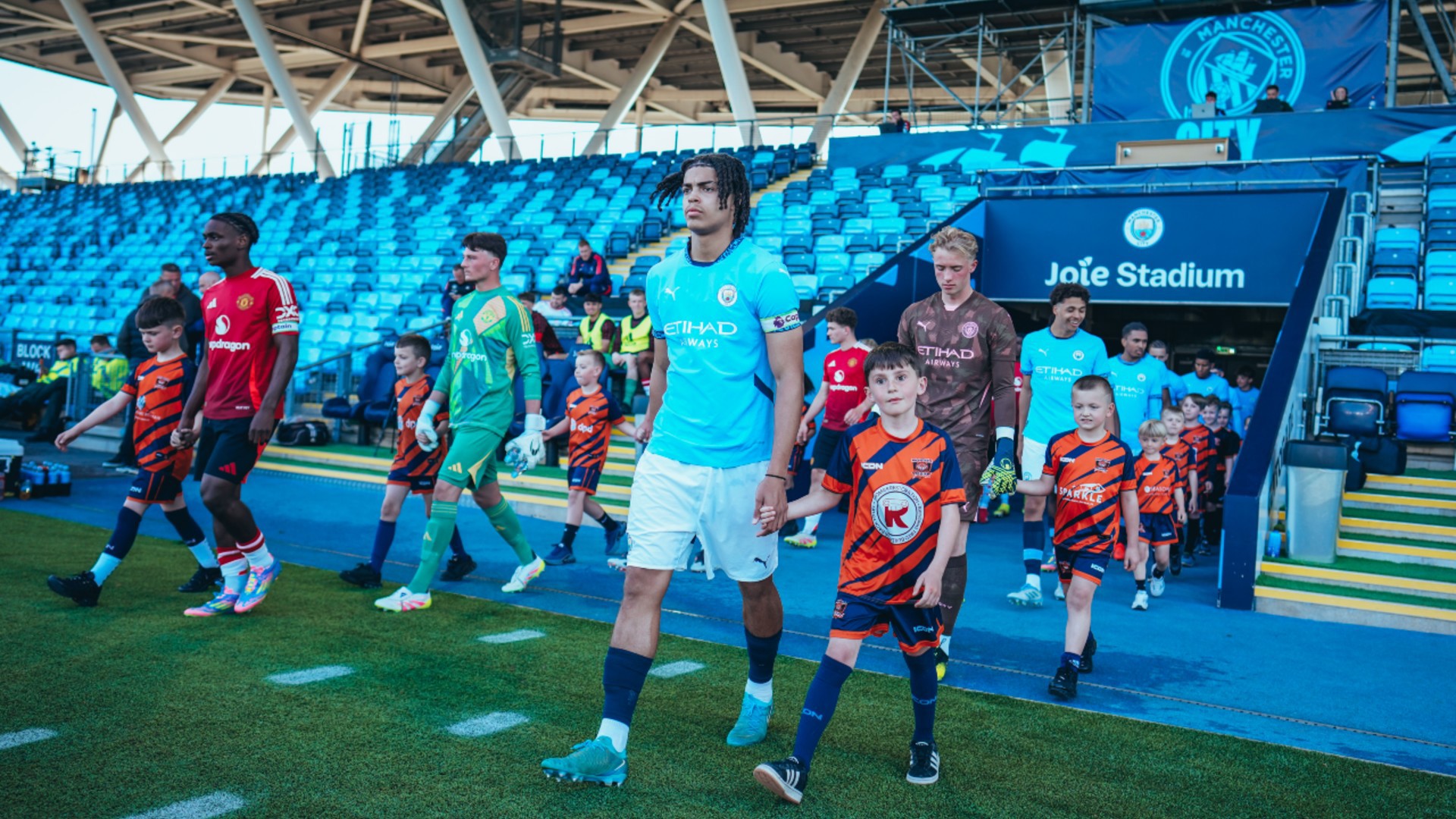 SKIPPER : Jahmai Simpson-Pusey leads the team out. 