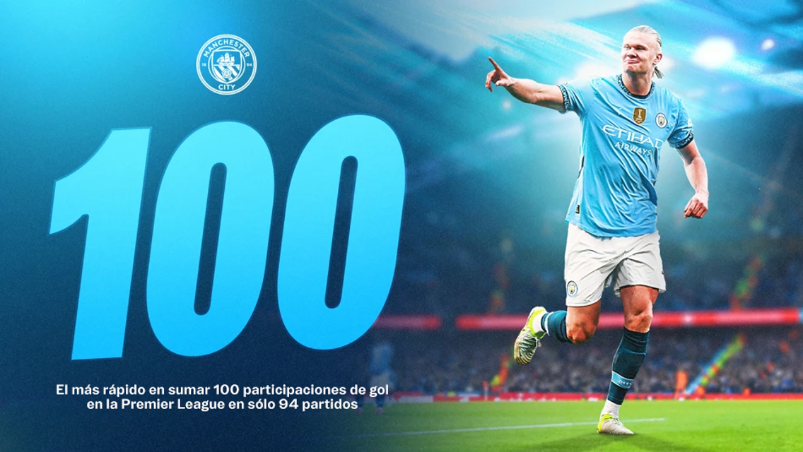 Haaland, el jugador más rápido en alcanzar 100 participaciones en goles en la Premier League