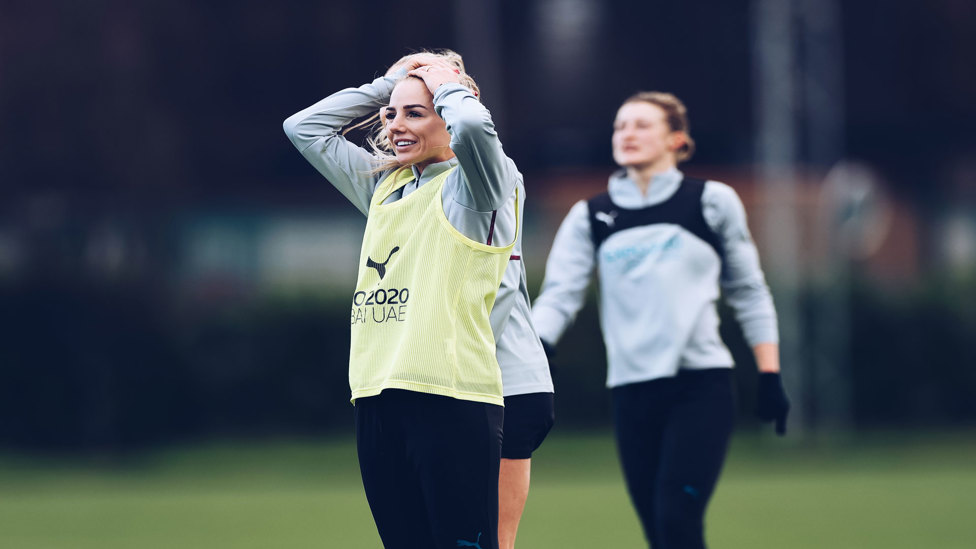 HARD YARDS : Alex Greenwood rests up for the next drill