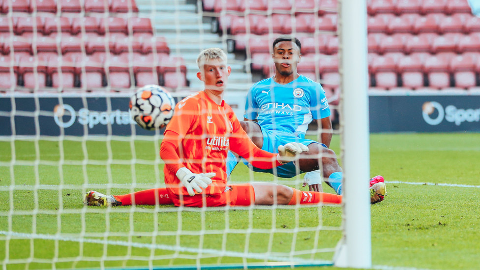 EQUALISER : Tai Sodje squeezes home City’s first of the evening