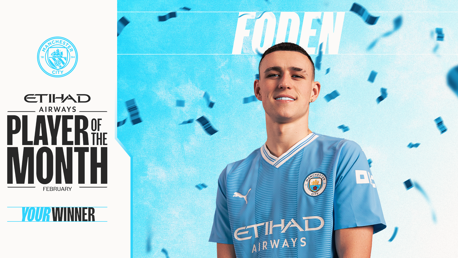 Foden é eleito Jogador do Mês Etihad de fevereiro