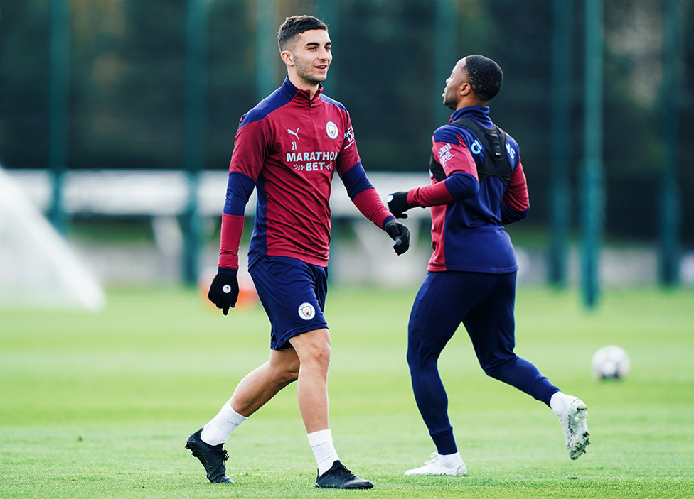 WING COMMAND: Ferran Torres and Raheem Sterling get down to work 