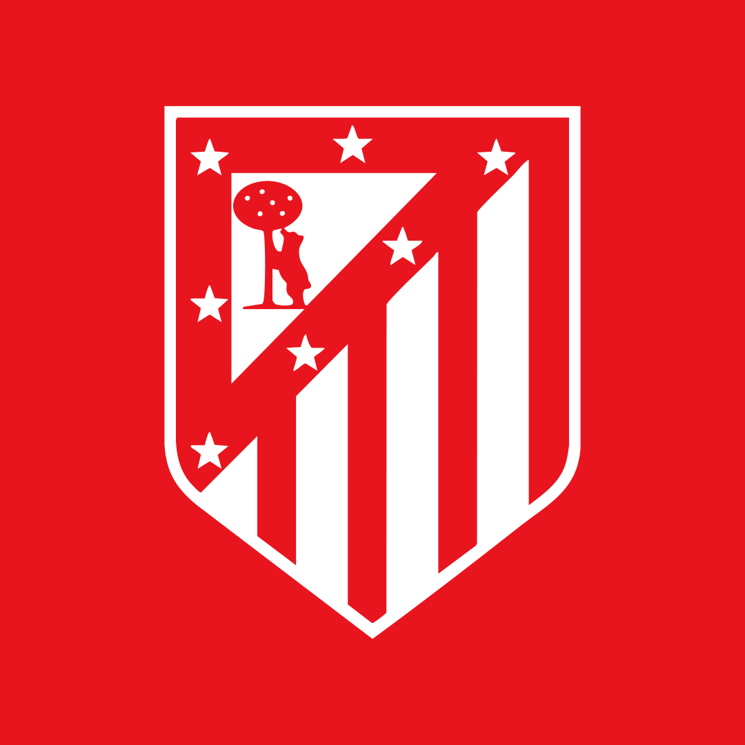 Shield logo of Atletico Madrid with red and white stripes, a bear and strawberry tree, and stars.