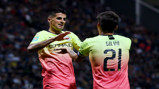 CAPTAIN FANTASTIC: Joao Cancelo celebrates with skipper David Silva, who orchestrated our third goal 