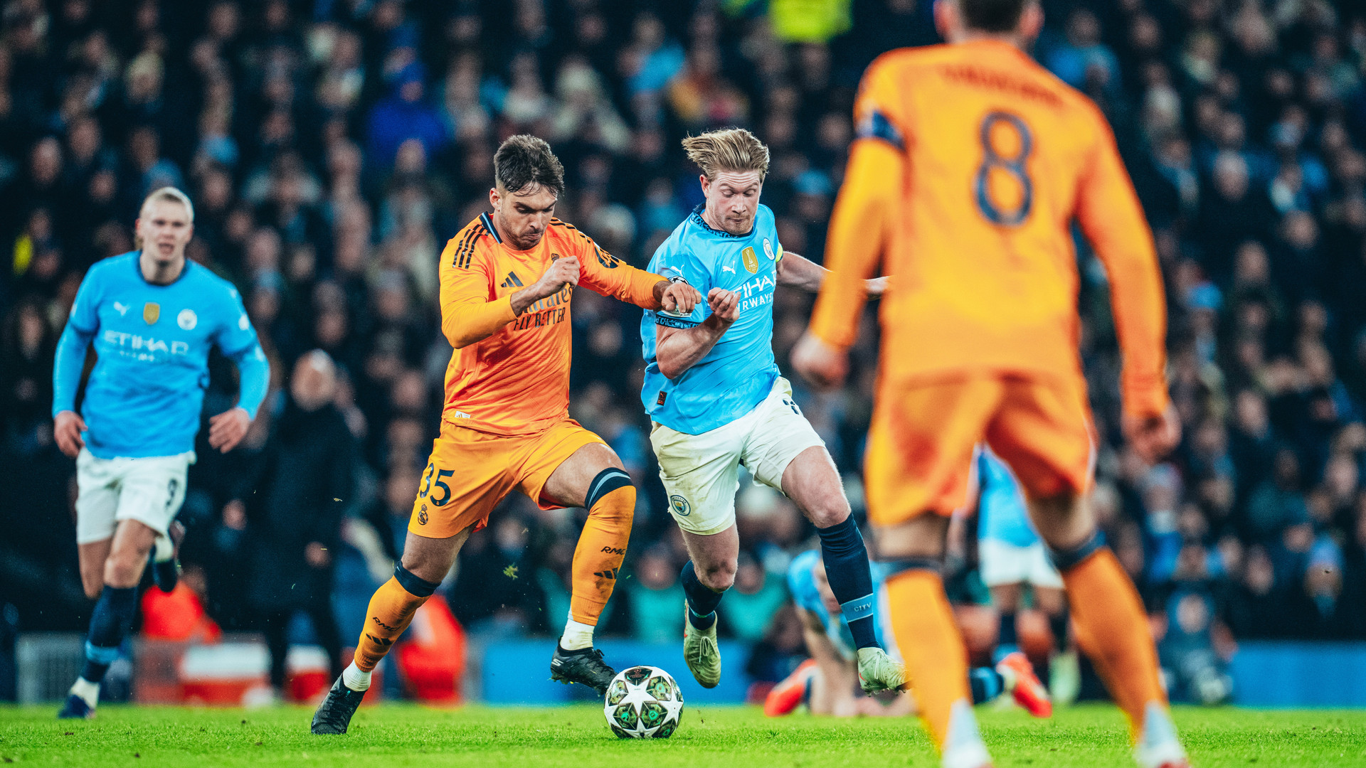 CENTRE OF ATTENTION: Skipper Kevin De Bruyne battles for possession