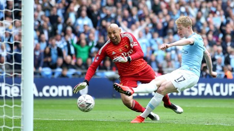 KDB: The Belgian makes it three for City just six minutes after coming onto the pitch