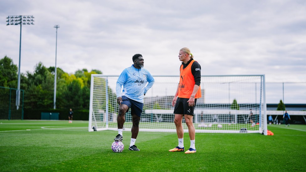 IN CONVERSATION: Kolo Touré and Erling Haaland share a few words