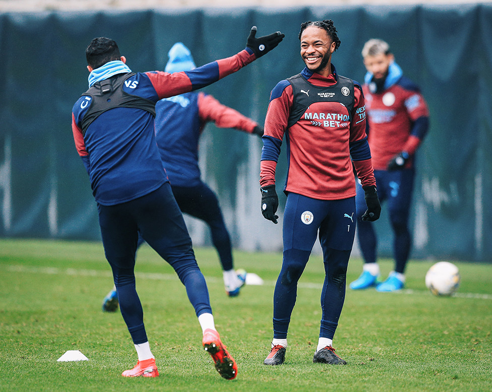 ON POINT: Riyad Mahrez and Raheem Sterling share a smile