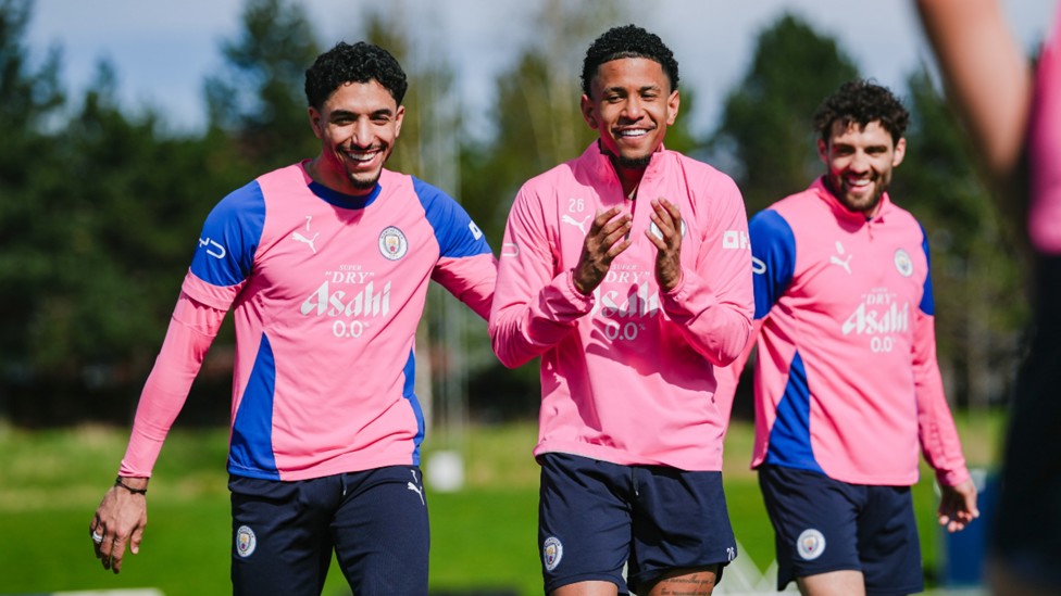 SUNNY SMILES: Omar Marmoush and Savinho summed up the positive mood.