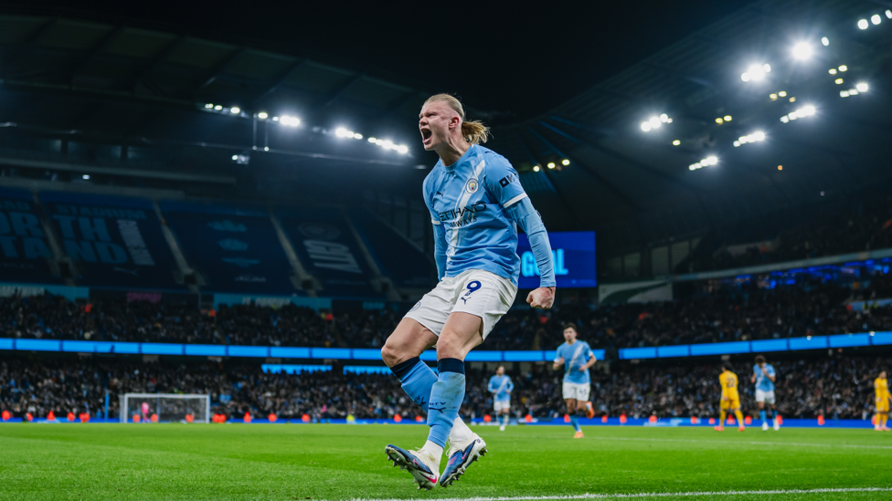 ALL SMILES: Haaland starts the celebrations after notching up his 150th City goal.
