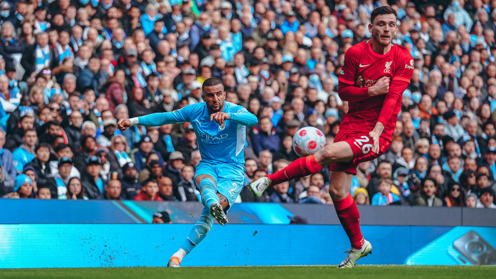 ON THE HUNT : Walker looks to inspire City back ahead after Mane's leveller just seconds into the second half. 