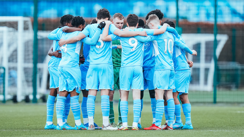TOGETHER : One final pep talk before facing Blackburn Rovers.