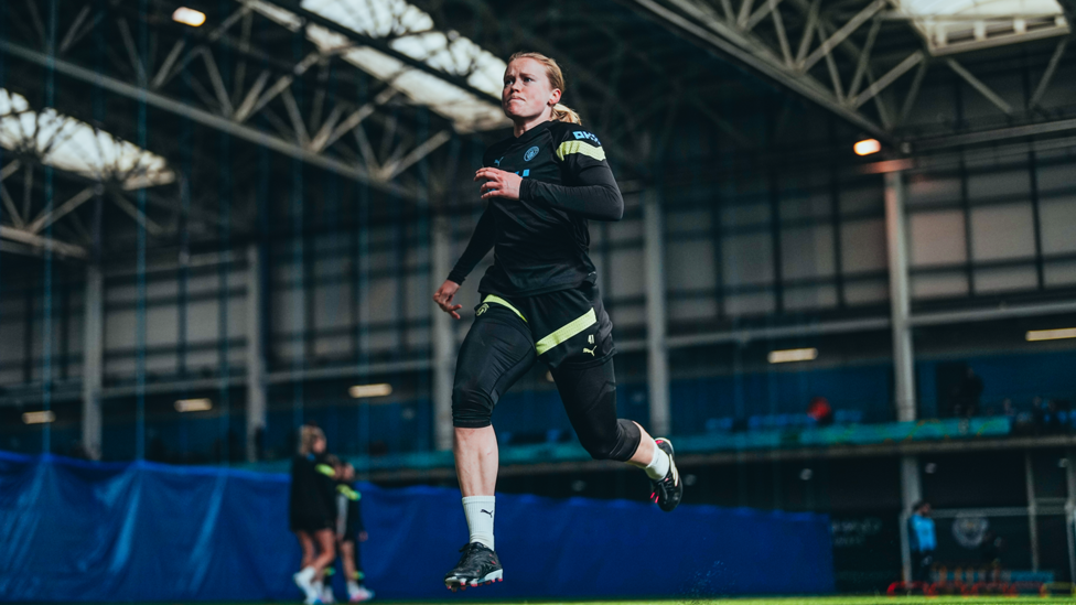 JULIE SPRINTS : Blakstad bursts forward in a sprint drill to get the session going