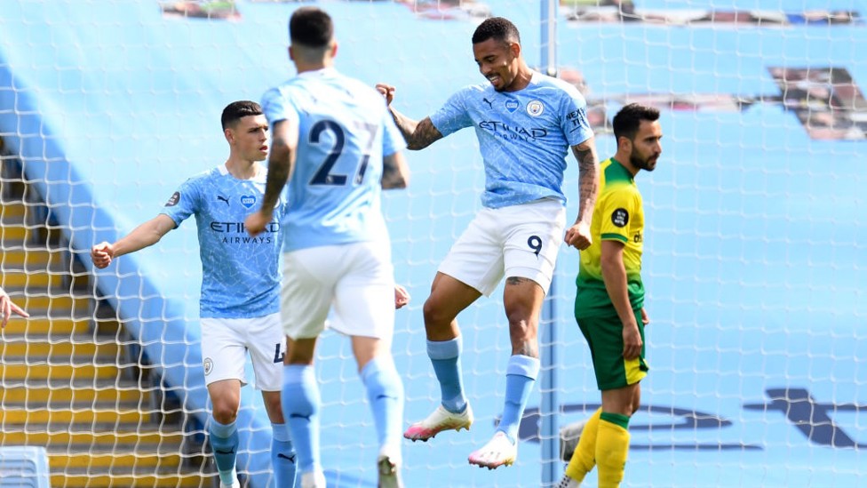 FIST PUMP : Jesus celebrates his early goal.