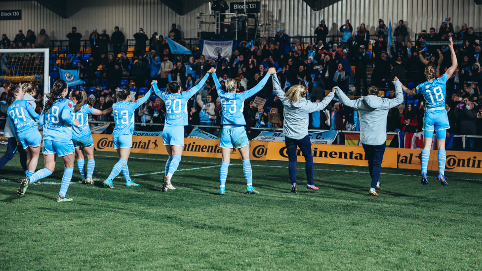 Fans like no other : City players celebrating with the fans who cheered them on through the full 90 minutes