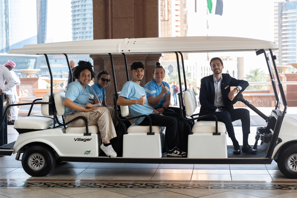 TRAVEL IN STYLE : Young Leaders enjoy a drive to the football pitch at Emirates Palace 