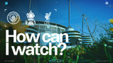 Graphic with Manchester City vs Liverpool at Etihad Stadium. FA Cup logo, match date Sat 4 Apr 2026, and UK kick-off time 12:45. Question text 'How can I watch?' overlaid.