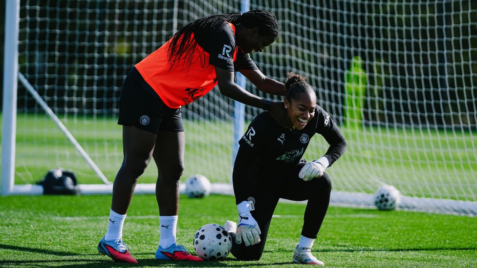 HOW DARE YOU : Shaw and Keating share a joke after a brilliant save