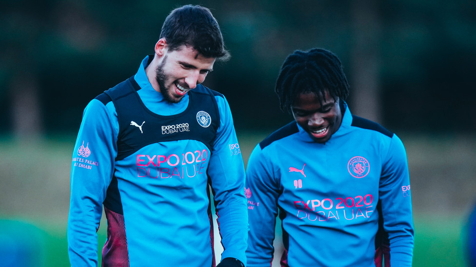YOUTH AND EXPERIENCE : Ruben Dias and Romeo Lavia share a joke