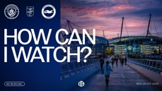 A promotional image for the Manchester City vs Brighton & Hove Albion match in the Carabao Cup on Wednesday, 28 October 2026. Features Etihad Stadium and game details including kick-off time at 19:30 UK.