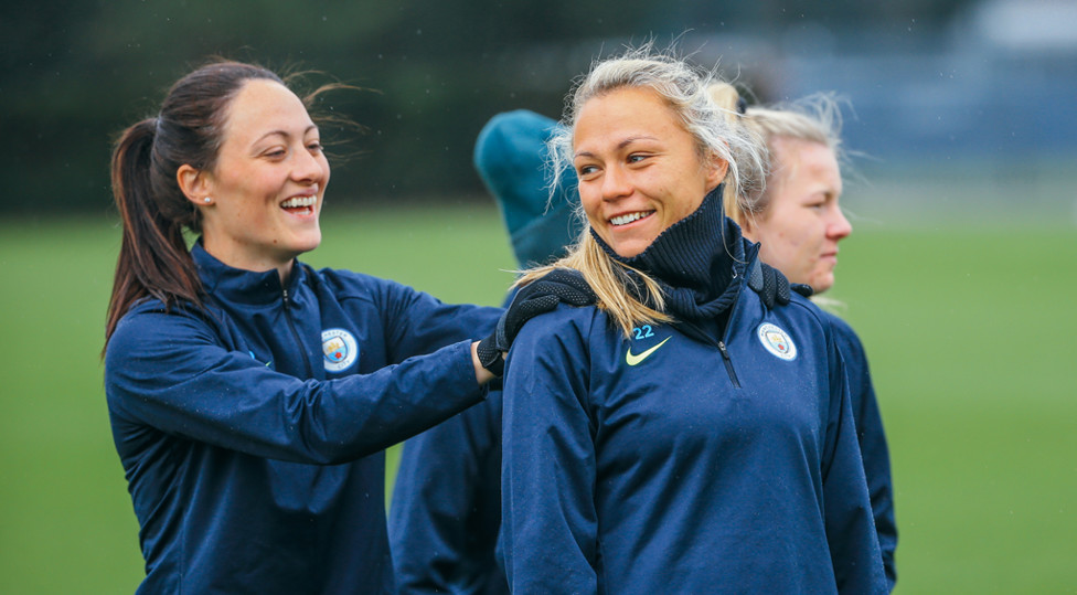 BACK IN THE OLD ROUTINE : Megan Campbell and Claire Emslie are in relaxed mode