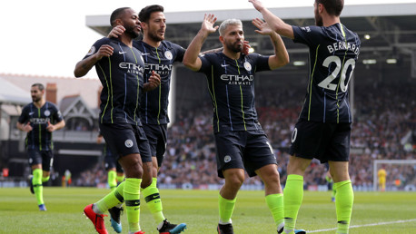 PERFECT START: The team celebrates Bernardo Silva's opener