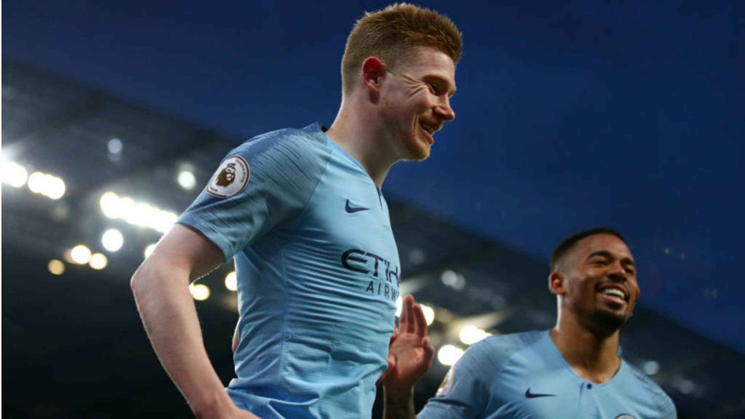 GOLDEN GLOW: KDB and Gabriel Jesus celebrate after the Belgian's fantastic opener